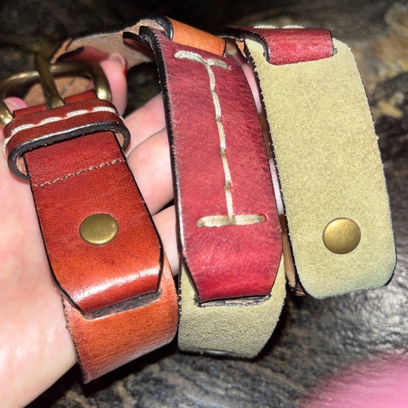 Fossil LEATHER straps Chain Link BROWN BELT 35-39” olive Tan Copper Buckle large - Picture 4 of 16